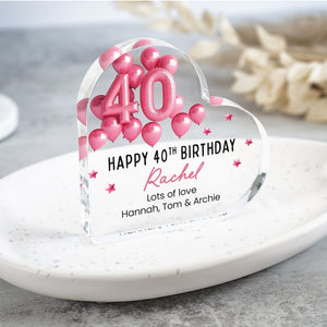 Personalised Happy 40th Birthday Gift Plaque, Birthday Gift For Her, Heart Plaque, 40th Birthday Gifts, Pink 40th Gift, Gifts for Her