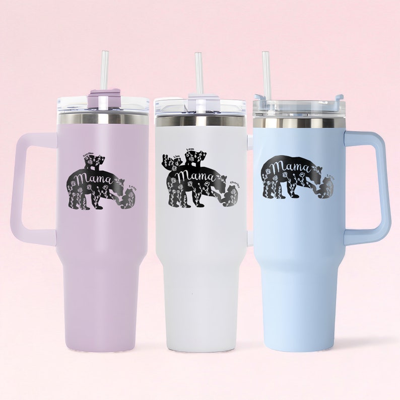 Personalized Mama Bear Laser Engraved 40oz Tumbler, Unique Mother's Gifts for Mom, Gifts for New Mom 2025