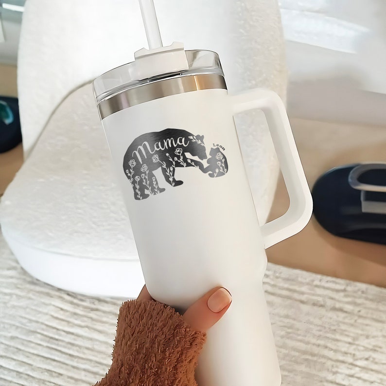 Personalized Mama Bear Laser Engraved 40oz Tumbler, Unique Mother's Gifts for Mom, Gifts for New Mom 2025