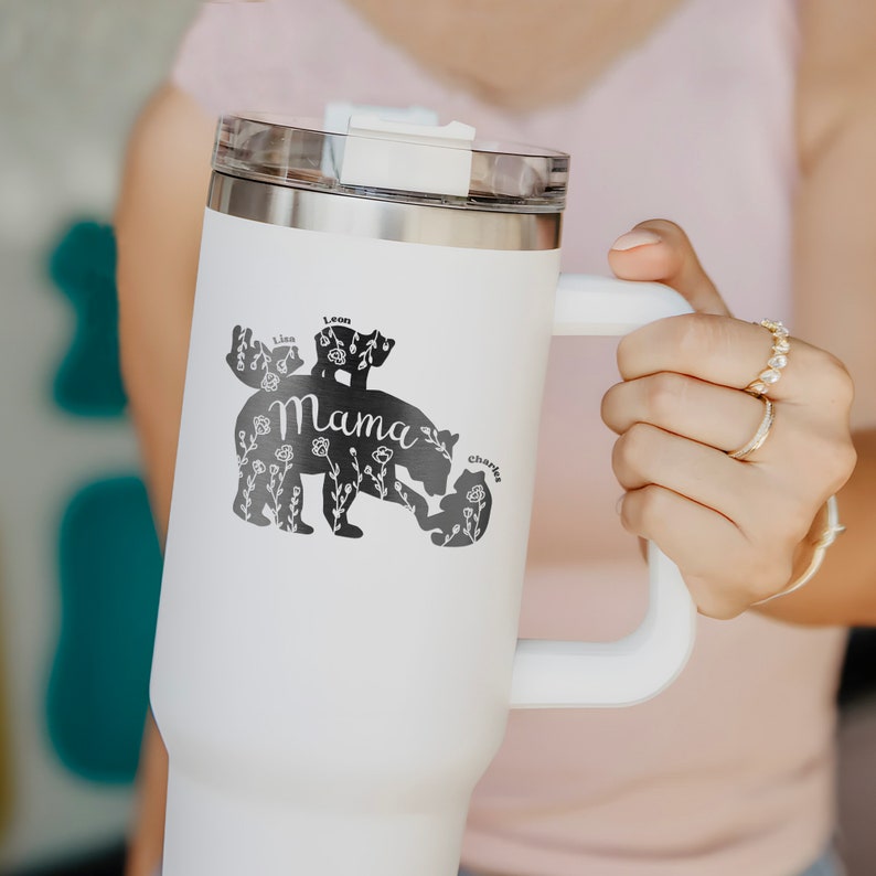 Personalized Mama Bear Laser Engraved 40oz Tumbler, Unique Mother's Gifts for Mom, Gifts for New Mom 2025