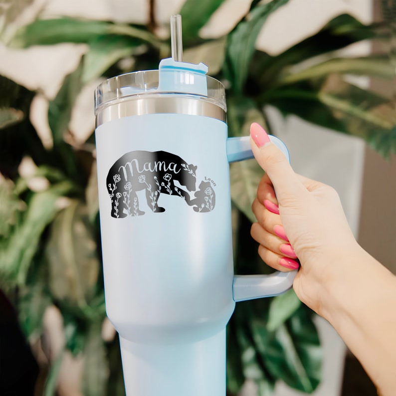 Personalized Mama Bear Laser Engraved 40oz Tumbler, Unique Mother's Gifts for Mom, Gifts for New Mom 2025