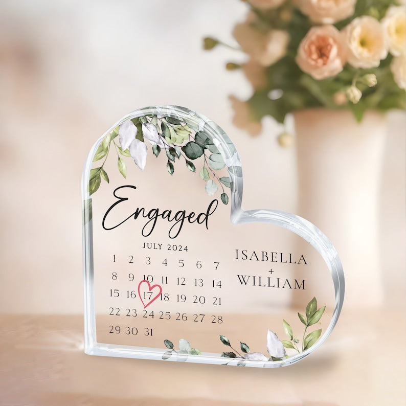 Personalized Engagement Gift, Engaged Calendar Acrylic Plaque, Engagement Gift for Couple, Engagement Keepsake Gift, Engaged Gift for Couple