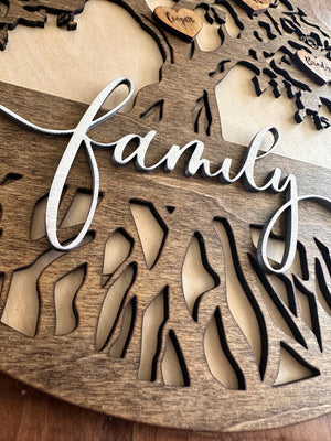 Personalized Family Tree Sign: Rustic Wood Wall Decor, Custom Names