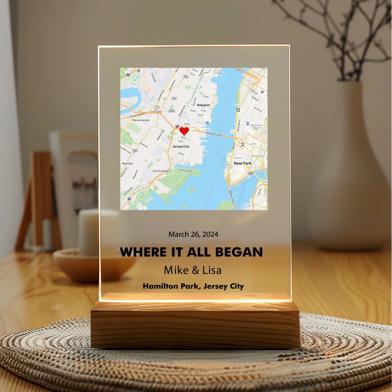 Where We First Met map, anniversary gift for him, Map Our First Date plaque, Wife anniversary, first date Girlfriend gift,where it all began