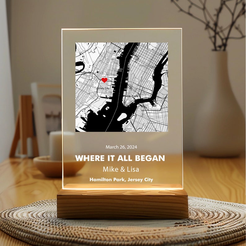 Where We First Met map, anniversary gift for him, Map Our First Date plaque, Wife anniversary, first date Girlfriend gift,where it all began