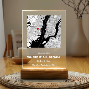 Where We First Met map, anniversary gift for him, Map Our First Date plaque, Wife anniversary, first date Girlfriend gift,where it all began