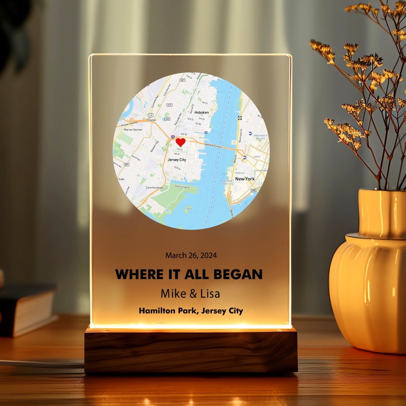Where We First Met map, anniversary gift for him, Map Our First Date plaque, Wife anniversary, first date Girlfriend gift,where it all began