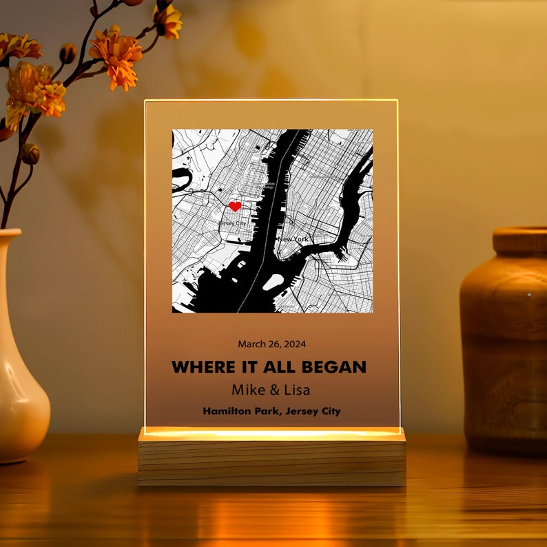 Where We First Met map, anniversary gift for him, Map Our First Date plaque, Wife anniversary, first date Girlfriend gift,where it all began