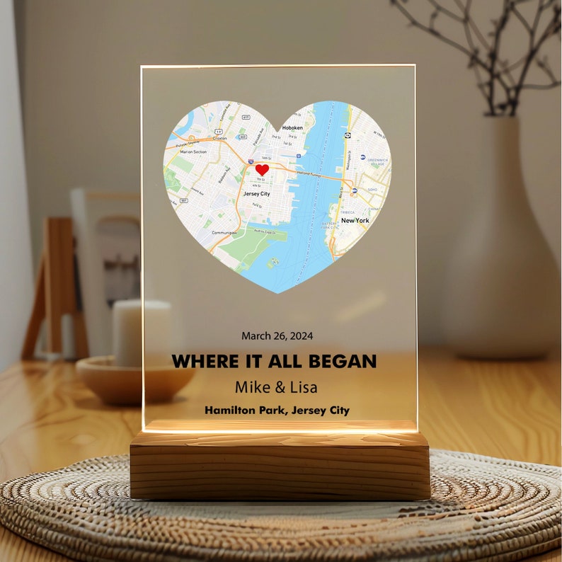 Where We First Met map, anniversary gift for him, Map Our First Date plaque, Wife anniversary, first date Girlfriend gift,where it all began