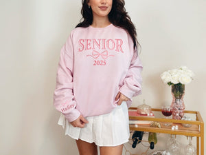 Embroidered Senior Sweatshirt, Coquette Bow, Customized Grad Gift, Crewneck Sweatshirt Graduation, Class of 2025, Personalized Senior Gift