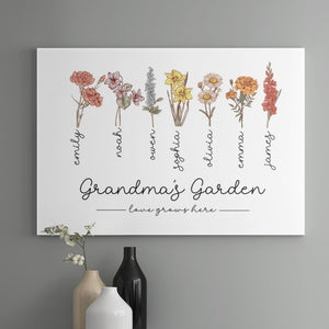 Grandma's Garden Birth Flower Personalized Canvas Gift for Grandma, Mother's Day Gift for Grandma, Mothers Day Gift, Custom Print Christmas Gift