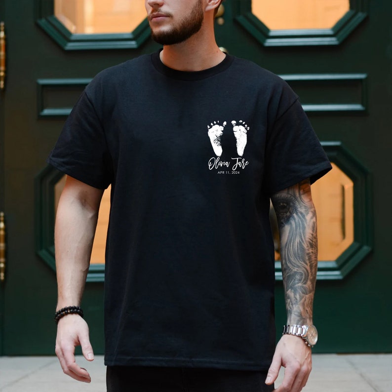 Custom Baby Footprint Shirt For Dad, 1s Fathers Day Shirt, Personalized Baby Footprint Tshirt, Dad Birthday Gifts For Him