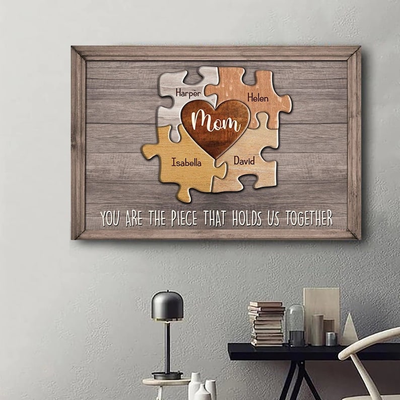 Personalized Puzzle Mom Canvas You Are The Piece That Holds Us Together Wall Art, Mother's Day Gift For Mom Grandmother