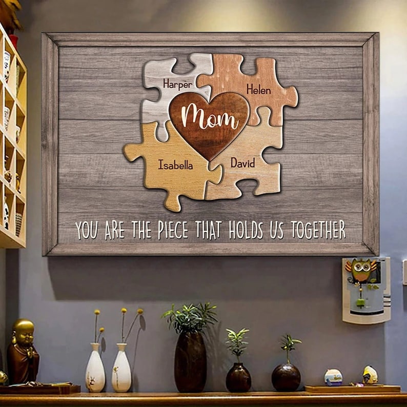 Personalized Puzzle Mom Canvas You Are The Piece That Holds Us Together Wall Art, Mother's Day Gift For Mom Grandmother