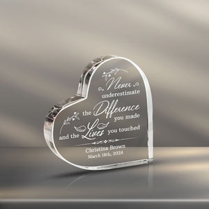 Personalized Heart Acrylic, Never Underestimate The Difference You Made, Acrylic Heart Plaque, Happy Retirement Gift, Teacher Gift