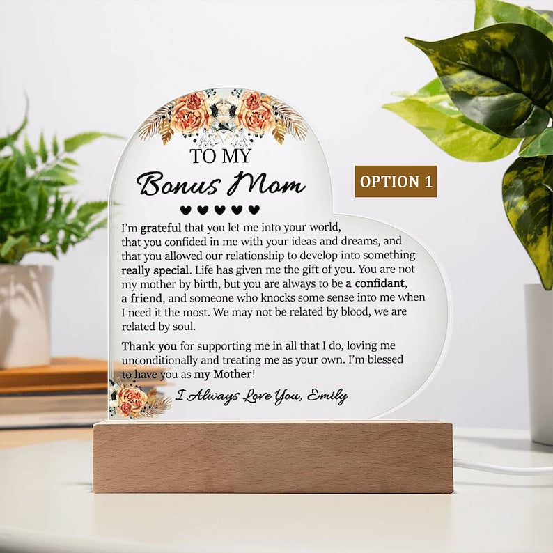 Personalized Plaque For Bonus Mom, Mom Birthday Gift From Daughter, Sentimental Gift For Bonus Mom, To My Second Mom Gift, Mom And Daughter