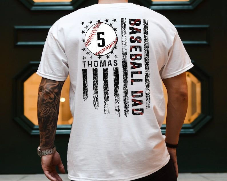 Baseball Dad Sweatshirt, Personalized Name Number Baseball Player Shirt for Dad, Baseball Dad Shirt, Sports Dad Hoodie, Fathers Day Gift