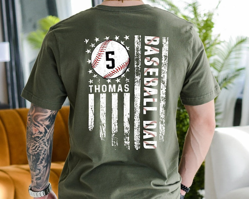 Baseball Dad Sweatshirt, Personalized Name Number Baseball Player Shirt for Dad, Baseball Dad Shirt, Sports Dad Hoodie, Fathers Day Gift