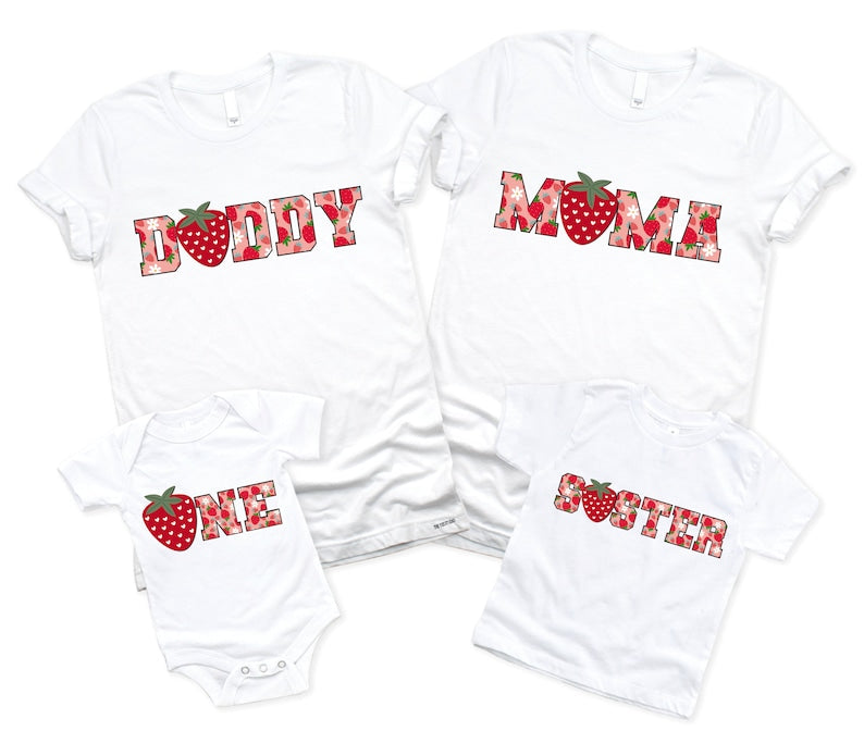 Mom and Dad Berry First Birthday Shirt, Matching Strawberry Tshirt, Mama Papa Daddy Mommy Strawberry Theme 1st Birthday Party, One Pattern