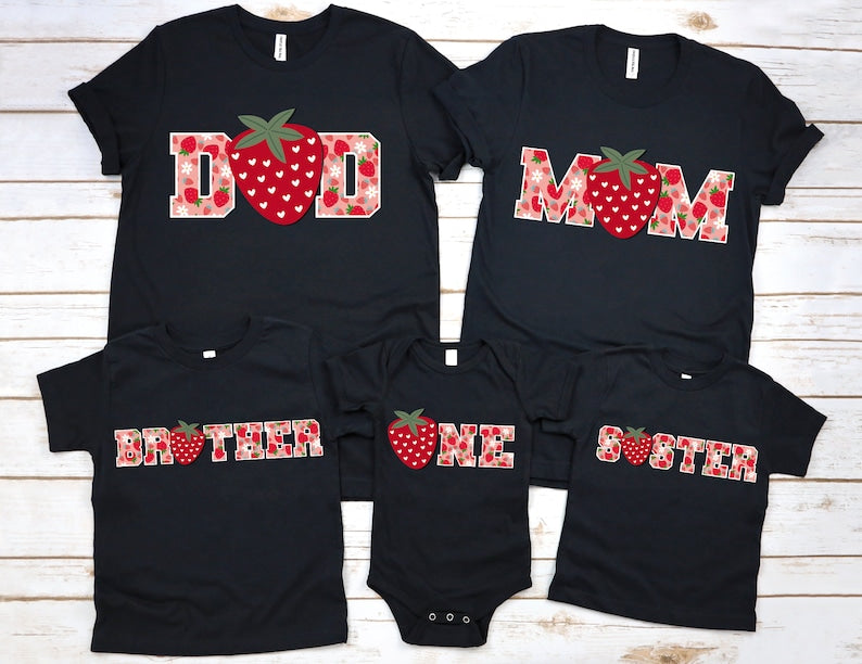 Mom and Dad Berry First Birthday Shirt, Matching Strawberry Tshirt, Mama Papa Daddy Mommy Strawberry Theme 1st Birthday Party, One Pattern