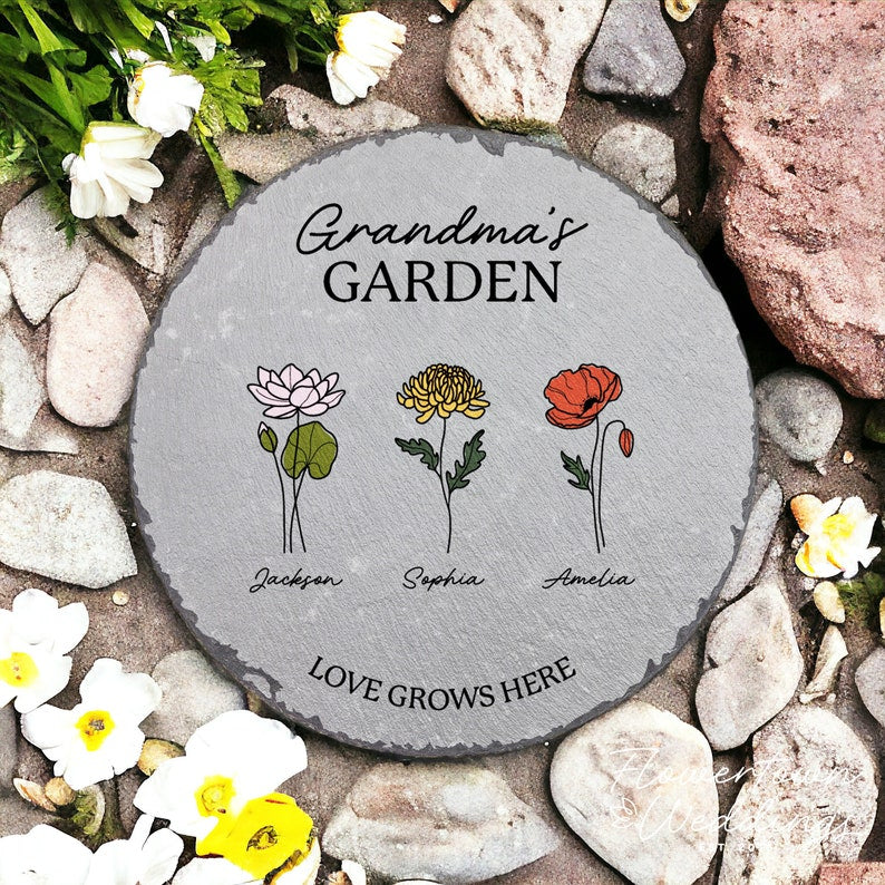 Personalized Garden Stone, Birth Month Flowers, Gifts for Grandma, Custom Garden Stone, Gift for Nana, Mother's Day Gift, Grandma Gifts