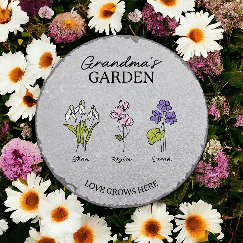 Personalized Garden Stone, Birth Month Flowers, Gifts for Grandma, Custom Garden Stone, Gift for Nana, Mother's Day Gift, Grandma Gifts