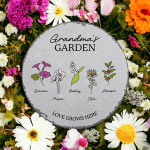 Personalized Garden Stone, Birth Month Flowers, Gifts for Grandma, Custom Garden Stone, Gift for Nana, Mother's Day Gift, Grandma Gifts