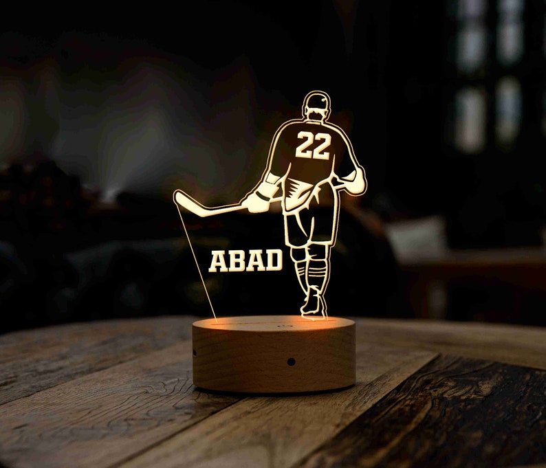 Personalized Hockey Player LED Night Light, Sports Gift for Him, Teenagers Night Lights, Gift for Boyfriend, 12-year-old boy Gift