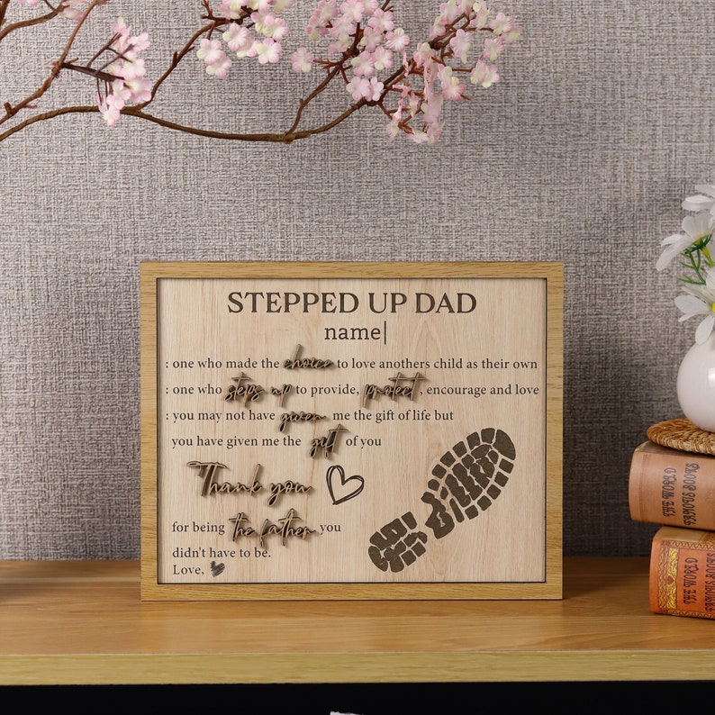 Stepped Up Dad Customized Sign, Thank You Gifts, Step-Dad Gift, This Dad Belongs to, Gifts from Kids, Personalized 3D Wood Sign Fathers Day