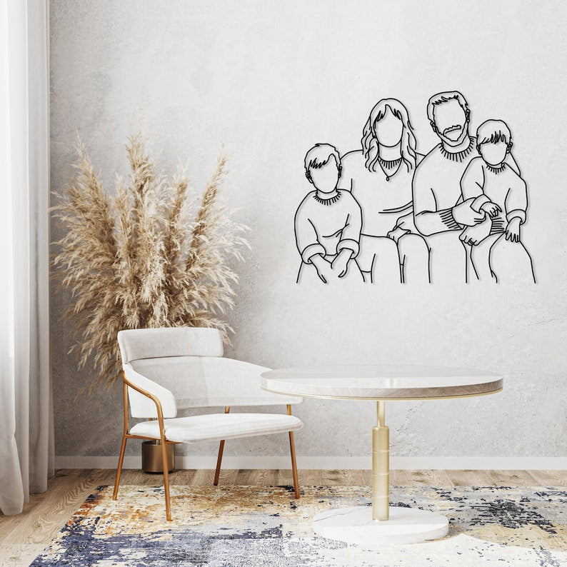Custom Family Portrait Metal Wall Art, Personalized Family Artwork Metal Line Art, Custom One Line Drawing Art, Couples Portrait Wall Decor