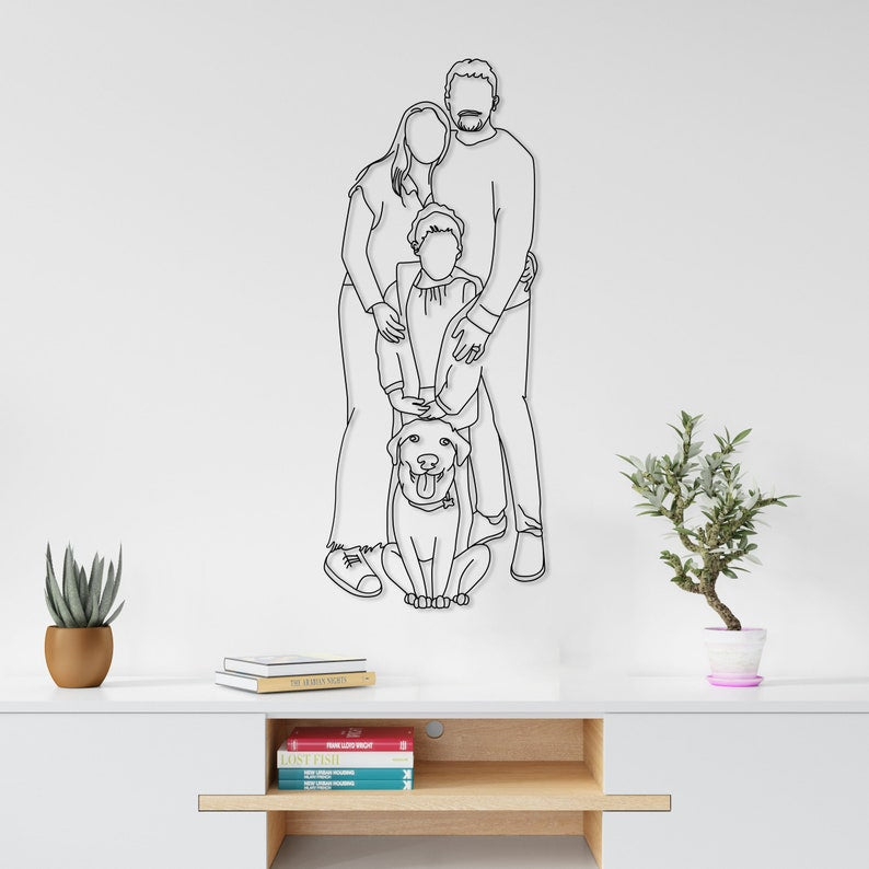 Custom Family Portrait Metal Wall Art, Personalized Family Artwork Metal Line Art, Custom One Line Drawing Art, Couples Portrait Wall Decor
