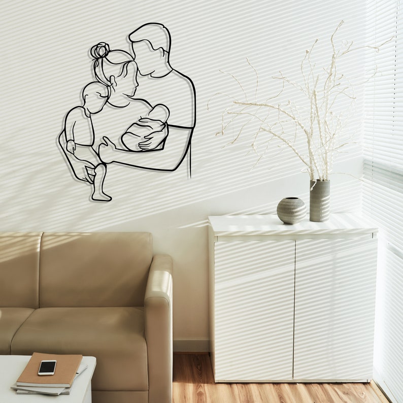 Custom Family Portrait Metal Wall Art, Personalized Family Artwork Metal Line Art, Custom One Line Drawing Art, Couples Portrait Wall Decor
