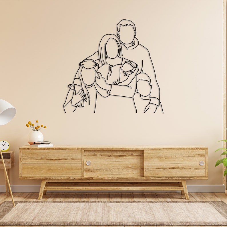 Custom Family Portrait Metal Wall Art, Personalized Family Artwork Metal Line Art, Custom One Line Drawing Art, Couples Portrait Wall Decor
