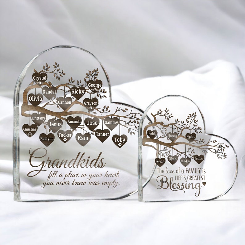 Personalized Acrylic Family Tree Plaque, Heart-Shaped Mother's Day Gift