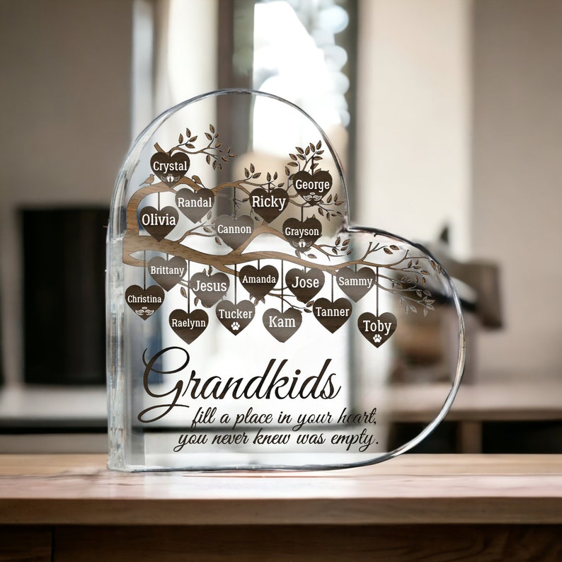 Personalized Acrylic Family Tree Plaque, Heart-Shaped Mother's Day Gift