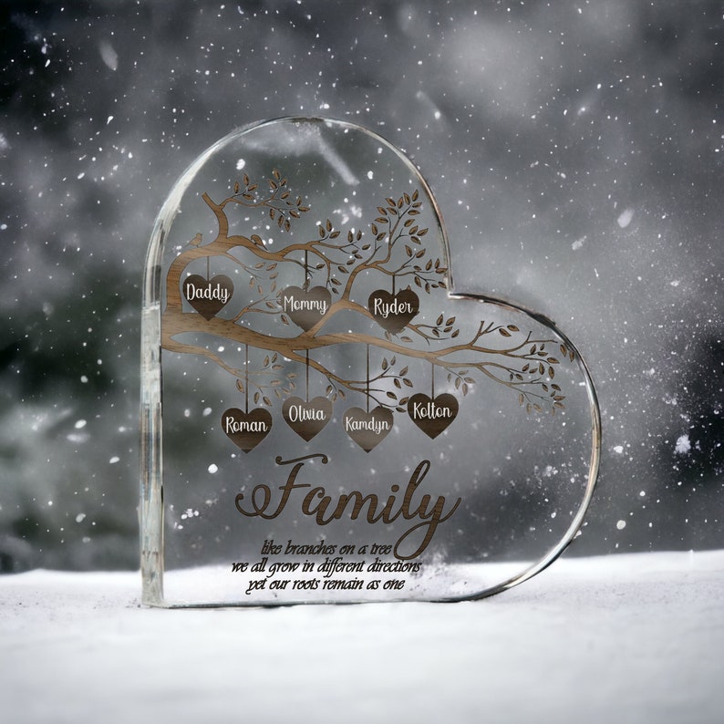 Personalized Acrylic Family Tree Plaque, Heart-Shaped Mother's Day Gift