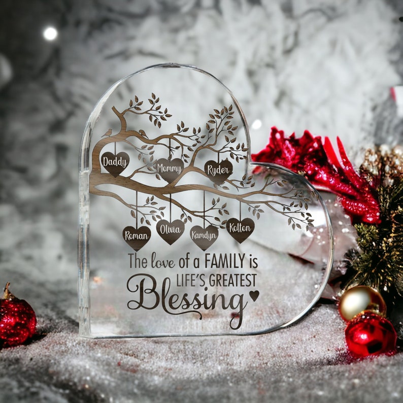 Personalized Acrylic Family Tree Plaque, Heart-Shaped Mother's Day Gift