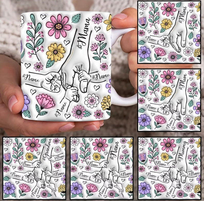 Mug For Mom, Mama's Holding Hands Hand Mug, Personalized Gift For Mom Mug, Christmas Mother's Day Gift For Mom, Birthday Gift For Mom, Mug