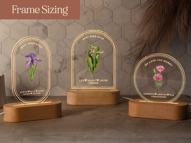 Personalized Birth Month Flower Acrylic Night Light, Boho LED Light, Gift for Mom, Birthday Gift, Custom Mom Night Light Custom Mom