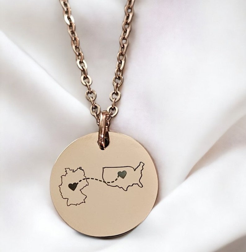 Personalised Country Necklace Two Home Necklace Valentine's Gift Personalised Necklace Gift Country Map Gift Personalised Jewellery