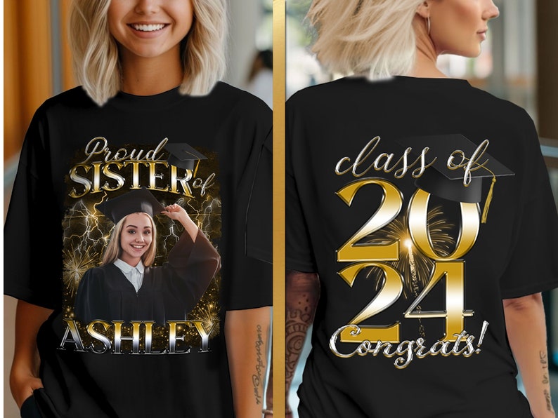 Personalized Graduation Gifts for Her Him, Custom Senior Graduation Shirt with Face, Class of 2025 Family Graduation Shirt, Proud Senior Tee