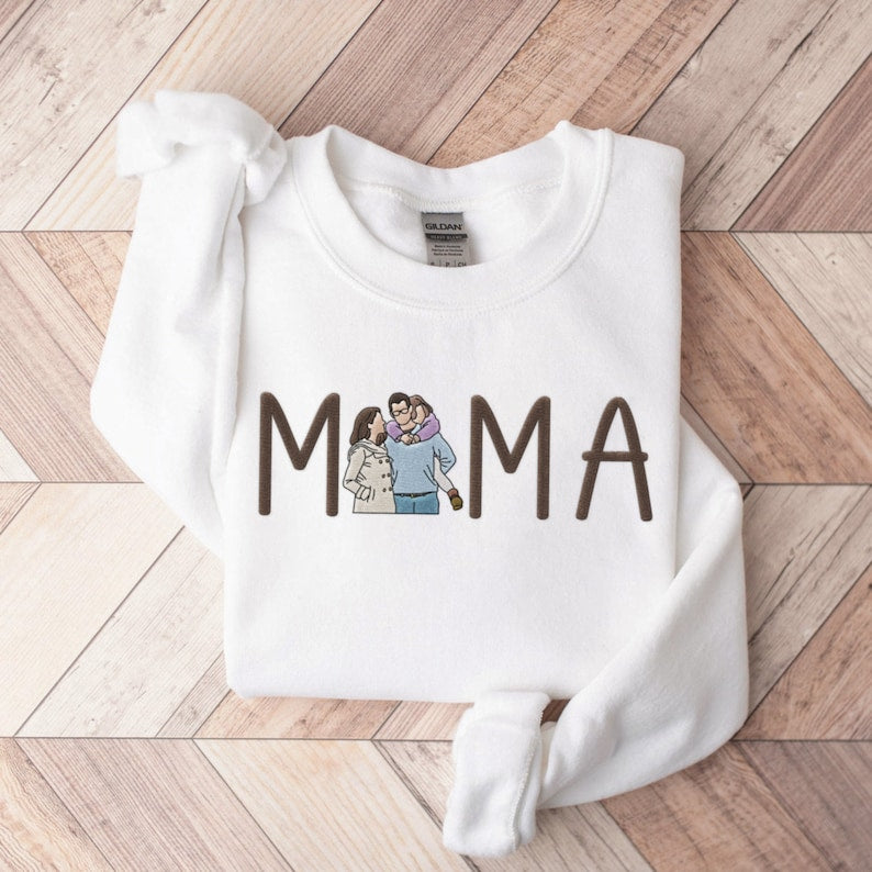 Mama Embroidered Shirt Custom With Favorite Photos Mother's Gift, Family Gift