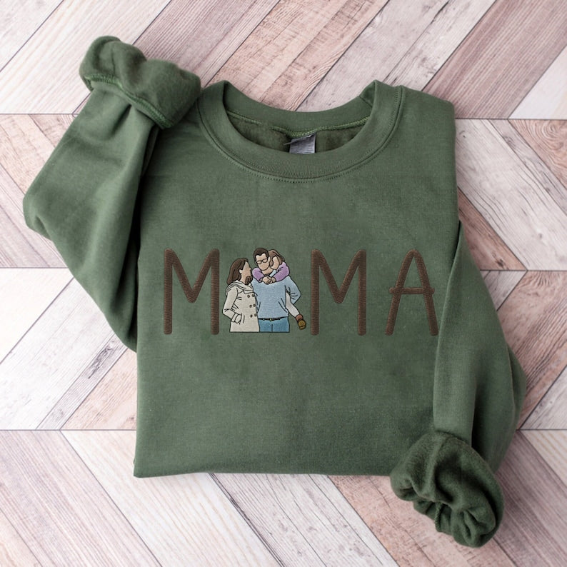 Mama Embroidered Shirt Custom With Favorite Photos Mother's Gift, Family Gift