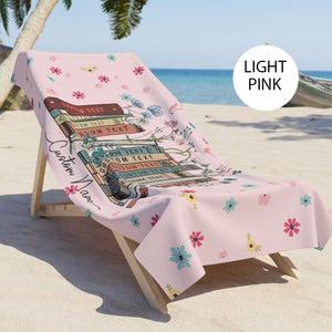 Personalized Floral Book Beach Towel, Custom Books & Name Library Gift for Book Lover, Favorite Book Reader Girl Trip Bath Pool Summer Trip