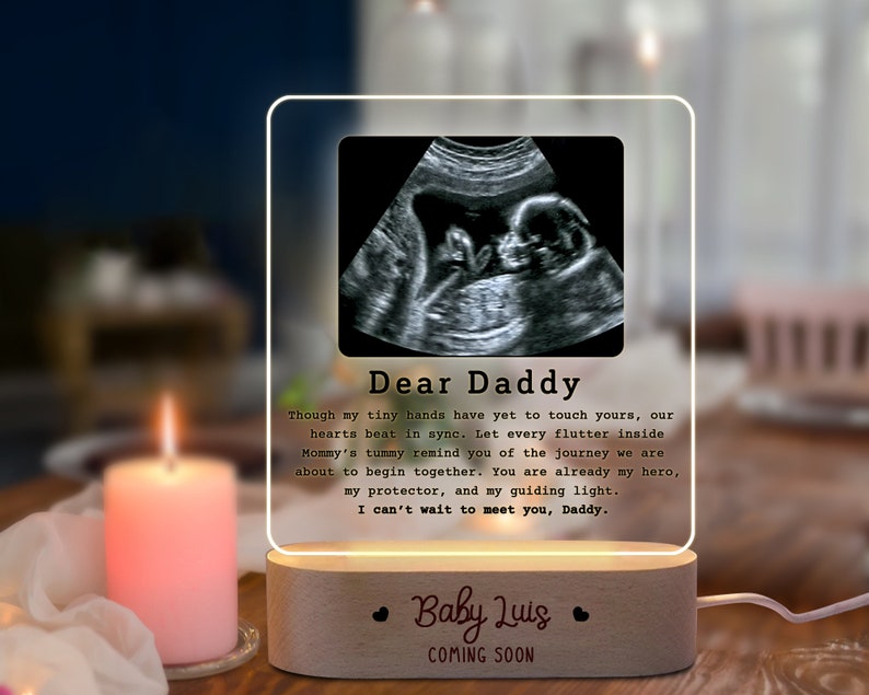 New Dad Gift, Dear Daddy Personalized Ultrasound Photo LED Acrylic Plaque, 1st Time Dad, First Fathers Day Gift, Custom Night Light for Dad