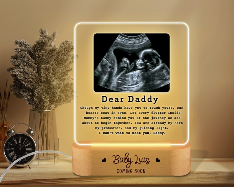 New Dad Gift, Dear Daddy Personalized Ultrasound Photo LED Acrylic Plaque, 1st Time Dad, First Fathers Day Gift, Custom Night Light for Dad