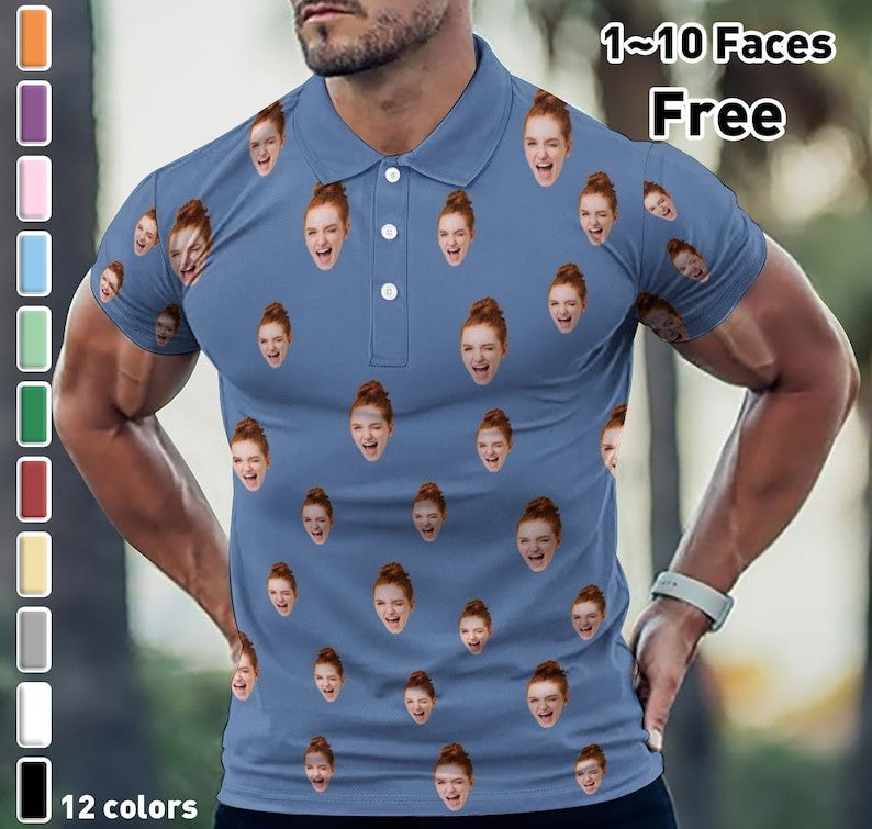 Custom Polo Shirt for Men Personalized Short Sleeve Golf Shirt with Picture Logo Face Dog Photo Printed Polo Shirt Custom Pet Photo Polos