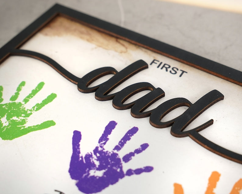 First Dad Now Grandpa - Personalized Wooden Plaque, Custom Wooden Plaque, Gift For Dad, Gift For Grandpa, Fathers Day Gift, Handprint Family
