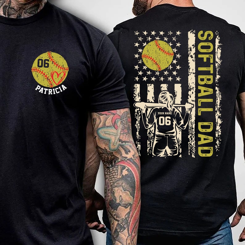 Personalized Softball Dad Shirt, Custom Softball Number Shirt, Fathers Day Gifts, Softball Game Day Daddy tee, Gift for Dad, Dad Of Girls