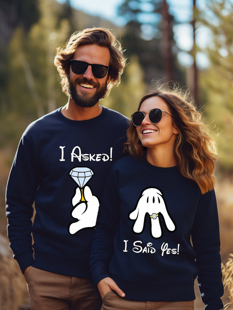 I Asked, I Said Yes Shirt, Engagement Sweatshirt, Engagement Proposal Tee, Engagement Reveal, Fiance And Fiancee T-Shirt, Couple Gift